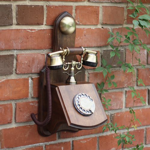 Opis 1921 cable Retrotelefon aus Holz und Metall / Holztelefon / Klassisches Telefon