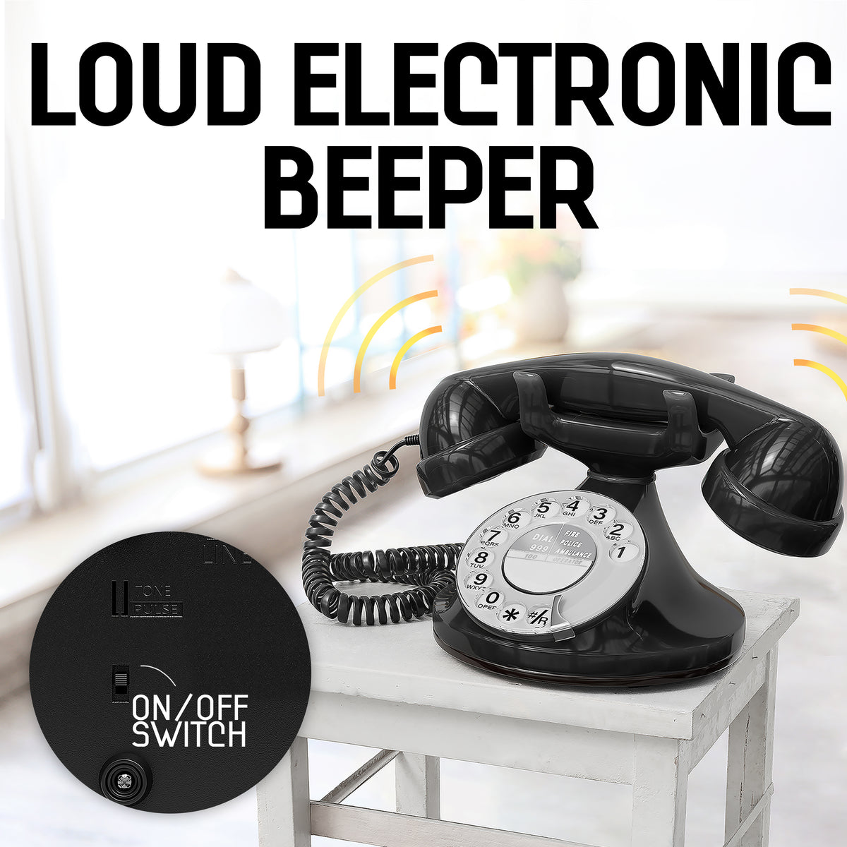 FunkyFon Cable Nero | Telefono Fisso Vintage Anni '20 a Disco con Campanello Elettronico