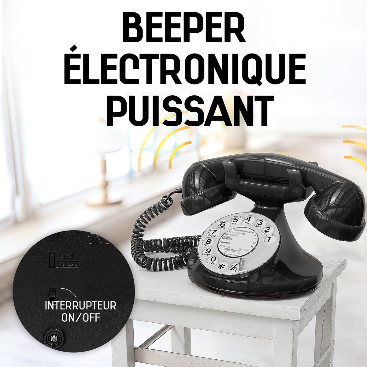 FunkyFon Cable Nero | Telefono Fisso Vintage Anni '20 a Disco con Campanello Elettronico