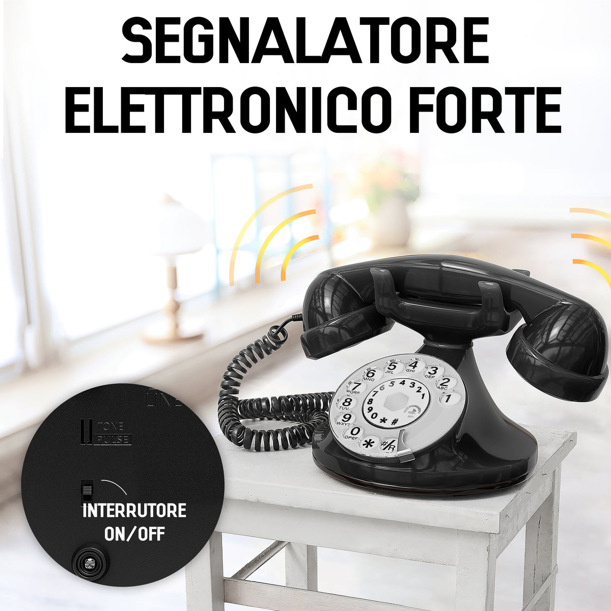 FunkyFon Cable Nero | Telefono Fisso Vintage Anni '20 a Disco con Campanello Elettronico