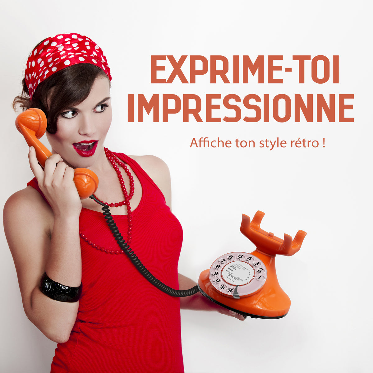 FunkyFon Cable Orange | Téléphone Fixe Rétro Années 1920 à Cadran avec Sonnerie Électronique
