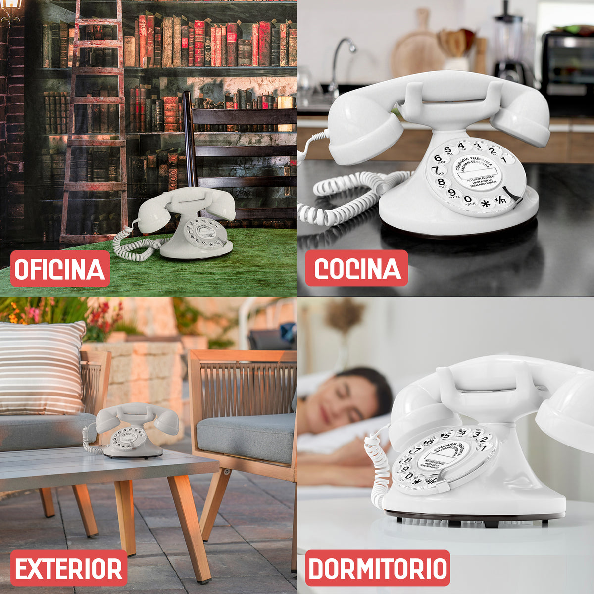 FunkyFon Cable Blanco | Telefono Fisso Vintage Anni '20 a Disco con Campanello Elettronico