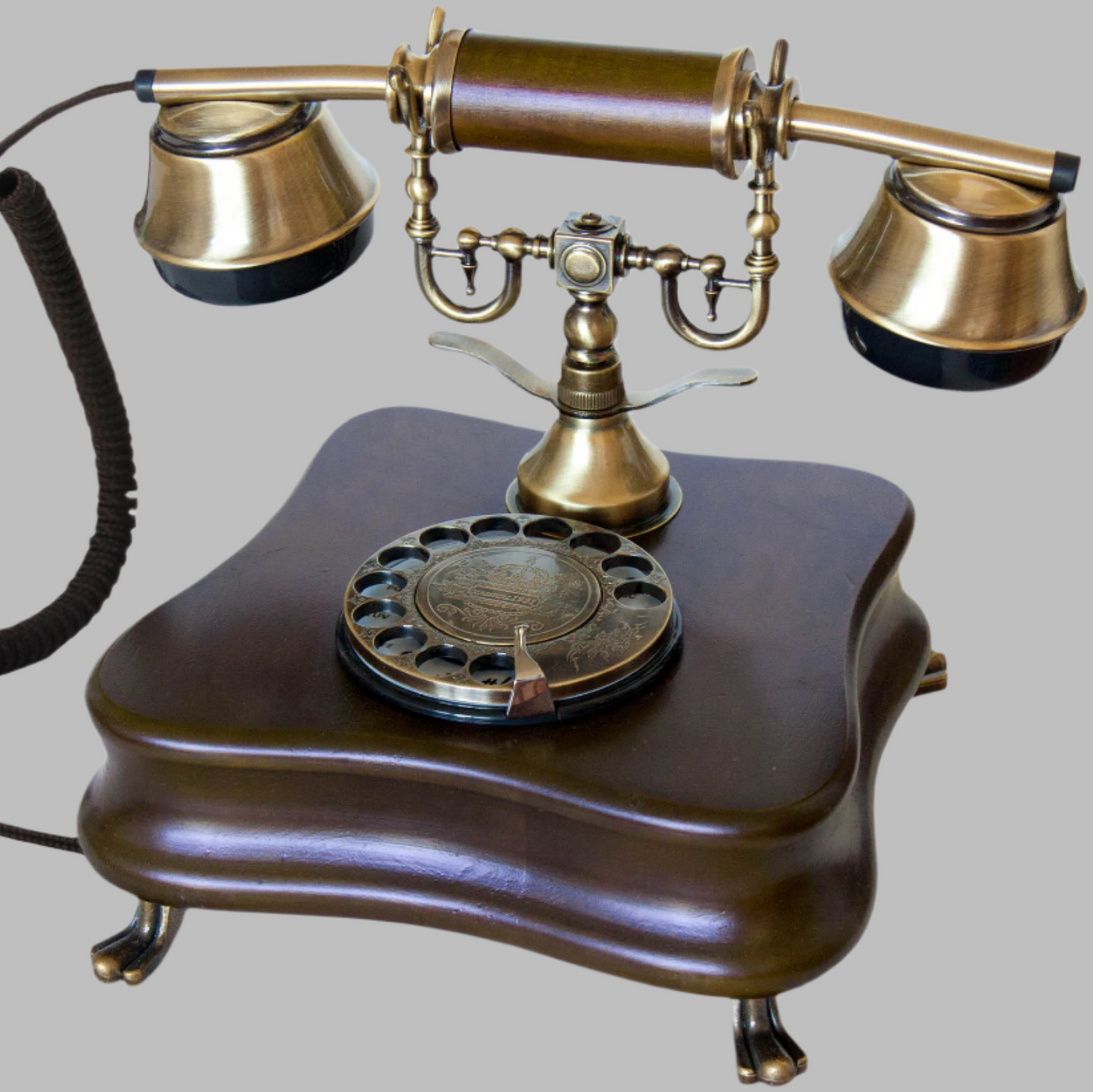 Opis 1921 cable Retrotelefon aus Holz und Metall / Holztelefon / Klassisches Telefon
