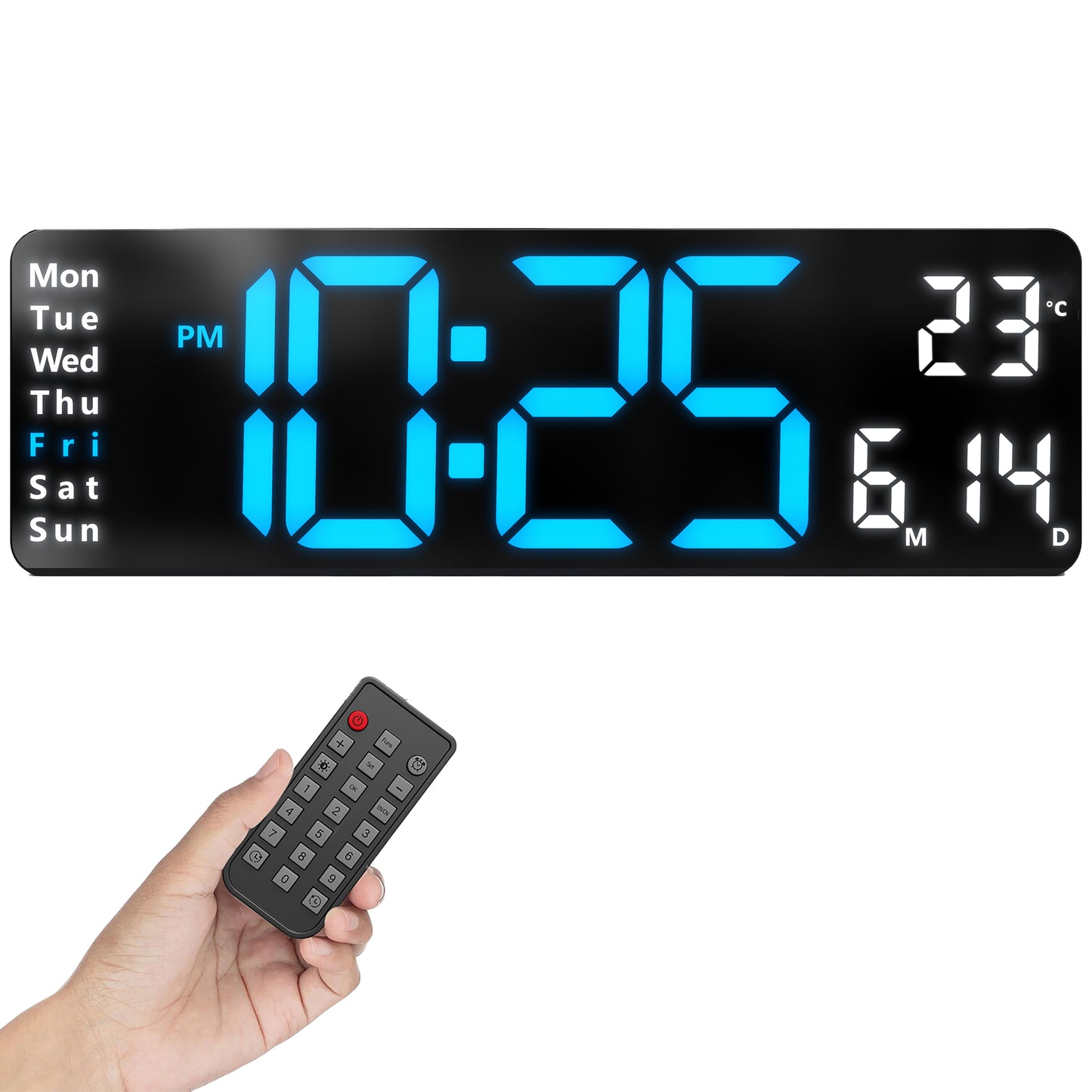 Opis Clock 1: Die digitale Wanduhr mit leuchtenden Ziffern