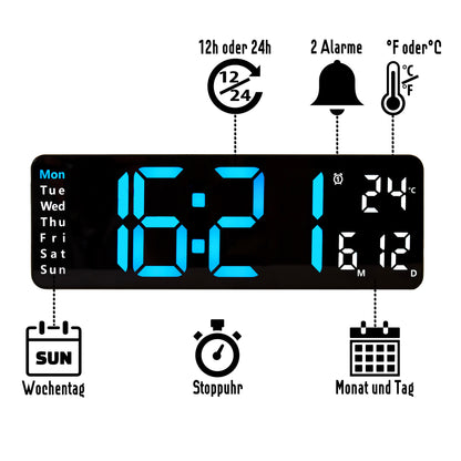 Opis Clock 1: Die digitale Wanduhr mit leuchtenden Ziffern