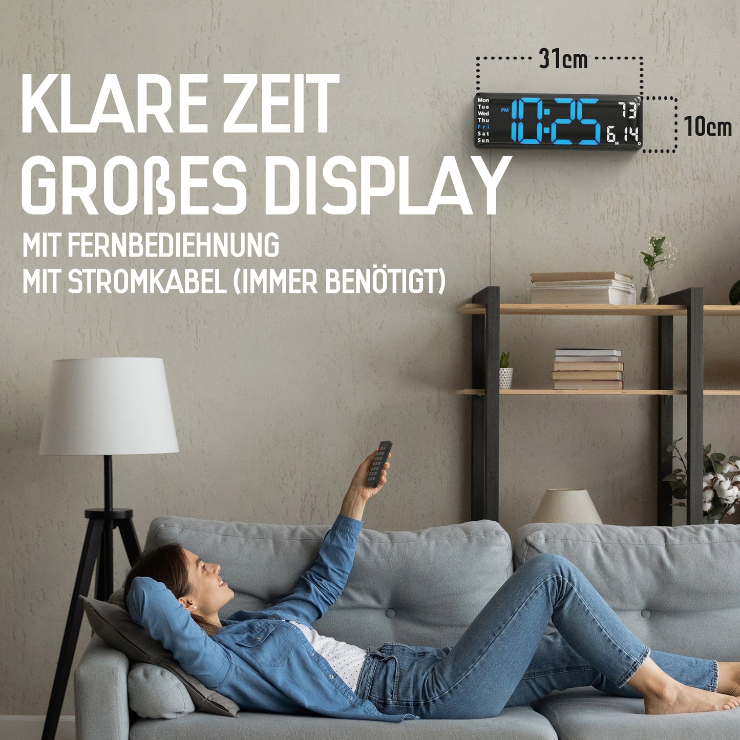 Opis Clock 1: Die digitale Wanduhr mit leuchtenden Ziffern