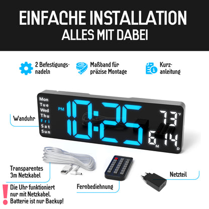 Opis Clock 1: Die digitale Wanduhr mit leuchtenden Ziffern