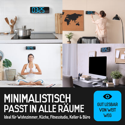 Opis Clock 1: Die digitale Wanduhr mit leuchtenden Ziffern