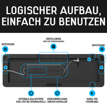Opis Clock 1: Die digitale Wanduhr mit leuchtenden Ziffern