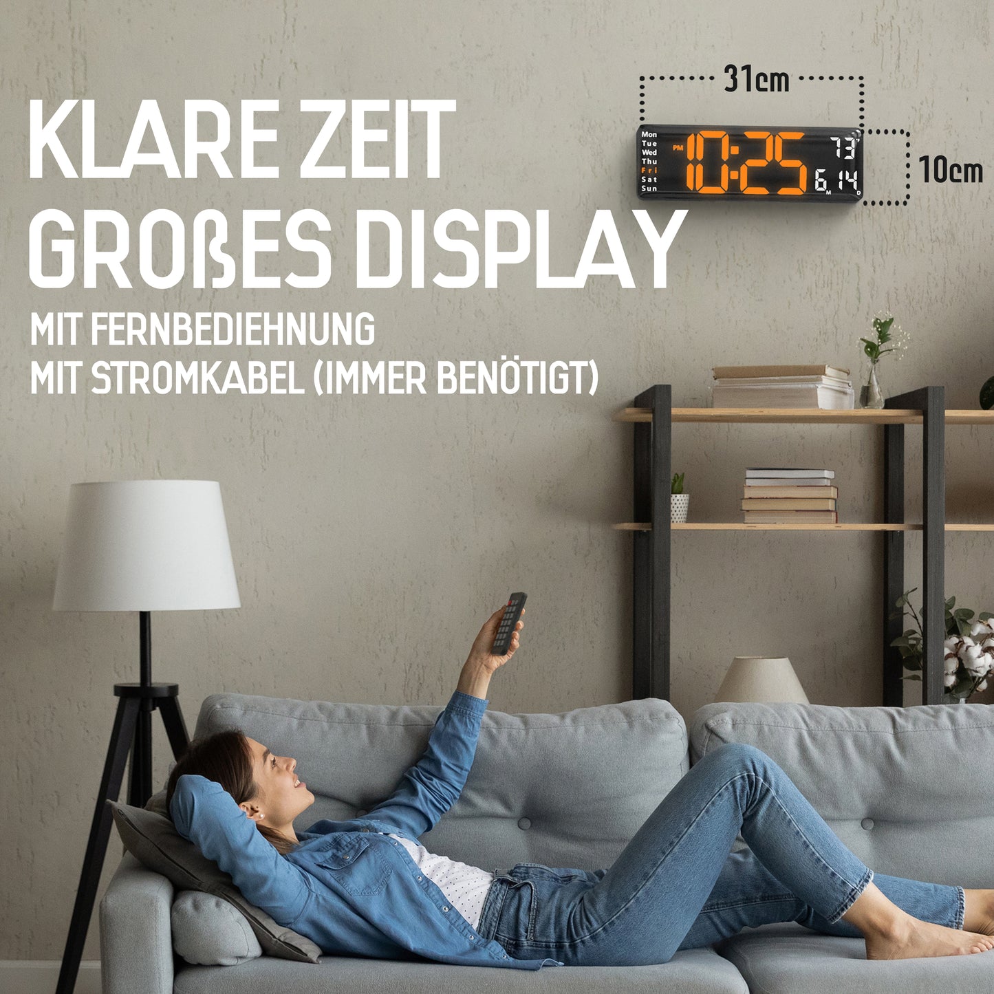 Opis Clock 1: Die digitale Wanduhr mit leuchtenden Ziffern