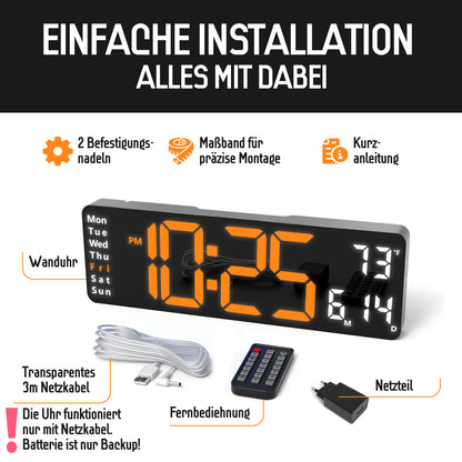 Opis Clock 1: Die digitale Wanduhr mit leuchtenden Ziffern