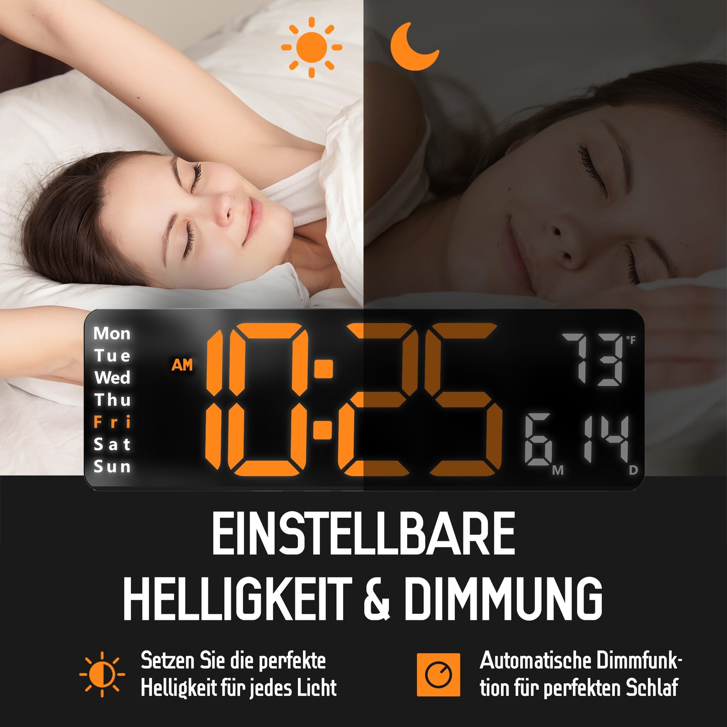 Opis Clock 1: Die digitale Wanduhr mit leuchtenden Ziffern