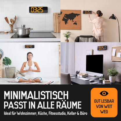 Opis Clock 1: Die digitale Wanduhr mit leuchtenden Ziffern