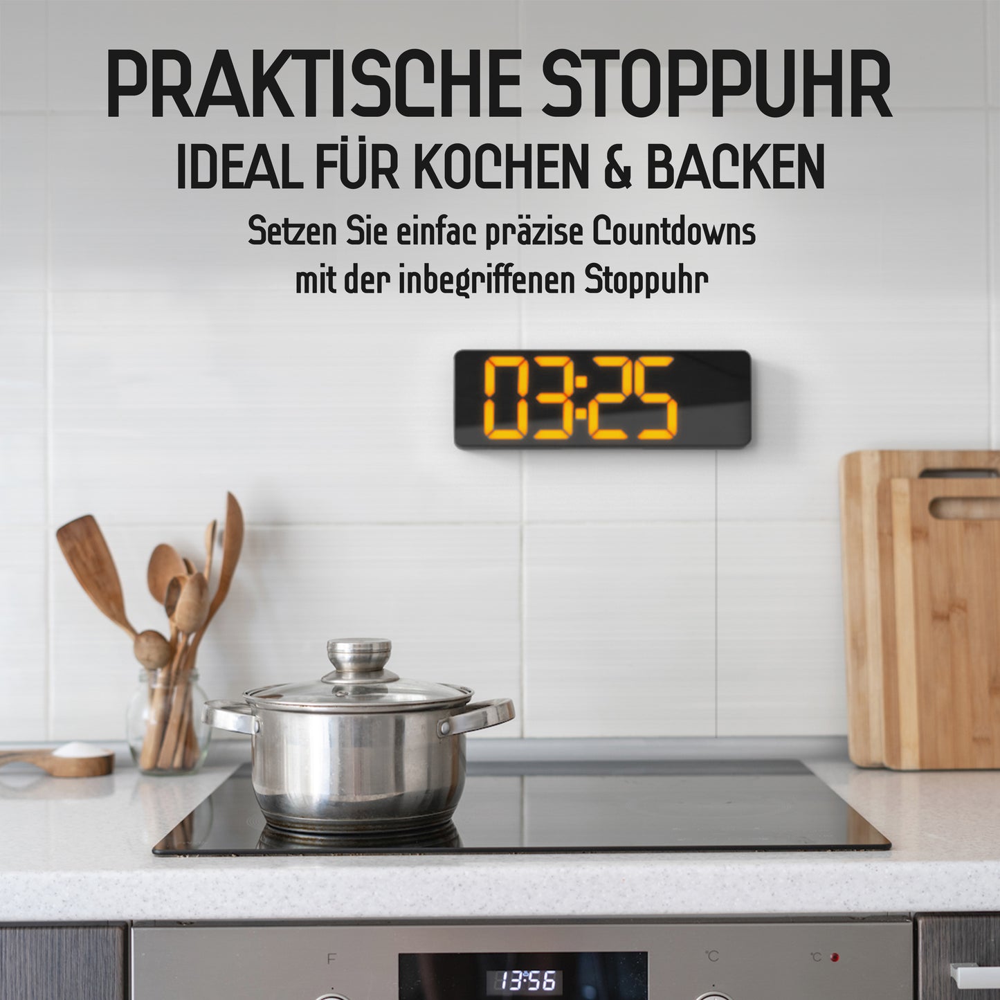 Opis Clock 1: Die digitale Wanduhr mit leuchtenden Ziffern
