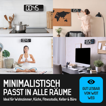 Opis Clock 1: Die digitale Wanduhr mit leuchtenden Ziffern