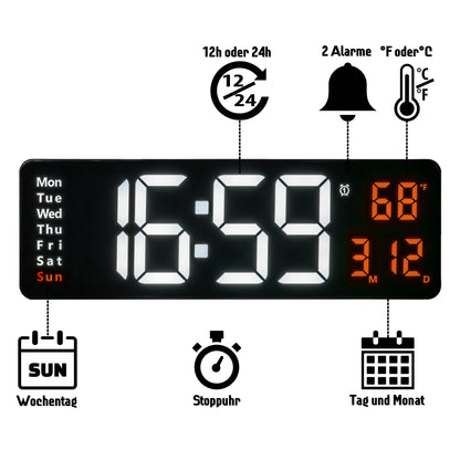 Opis Clock 1: Die digitale Wanduhr mit leuchtenden Ziffern