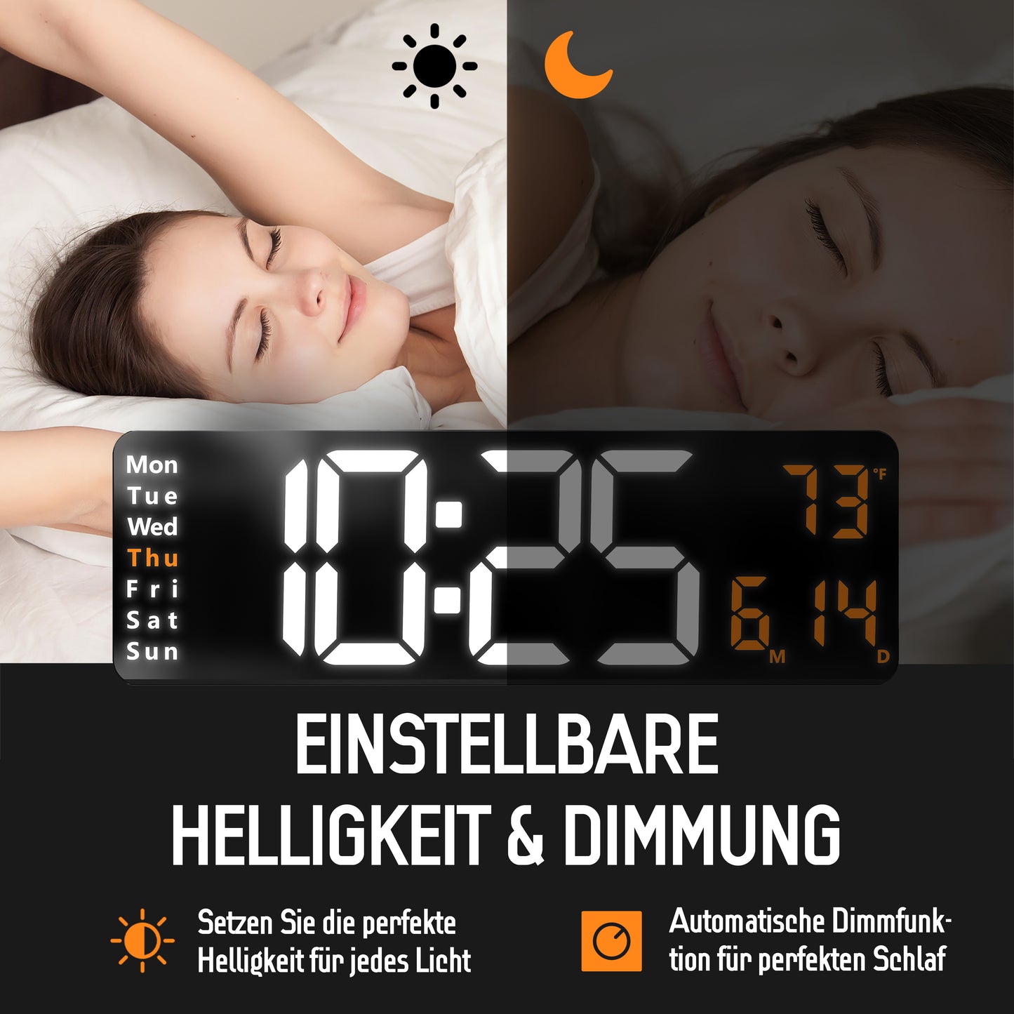 Opis Clock 1: Die digitale Wanduhr mit leuchtenden Ziffern