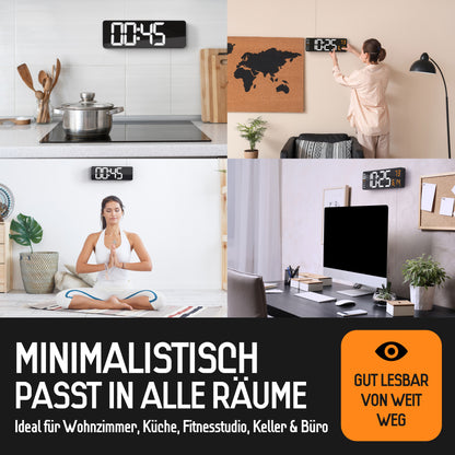 Opis Clock 1: Die digitale Wanduhr mit leuchtenden Ziffern