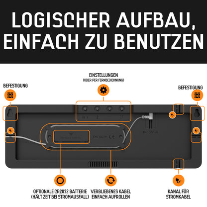 Opis Clock 1: Die digitale Wanduhr mit leuchtenden Ziffern