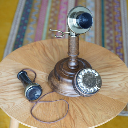 Opis 1921 cable Retrotelefon aus Holz und Metall / Holztelefon / Klassisches Telefon