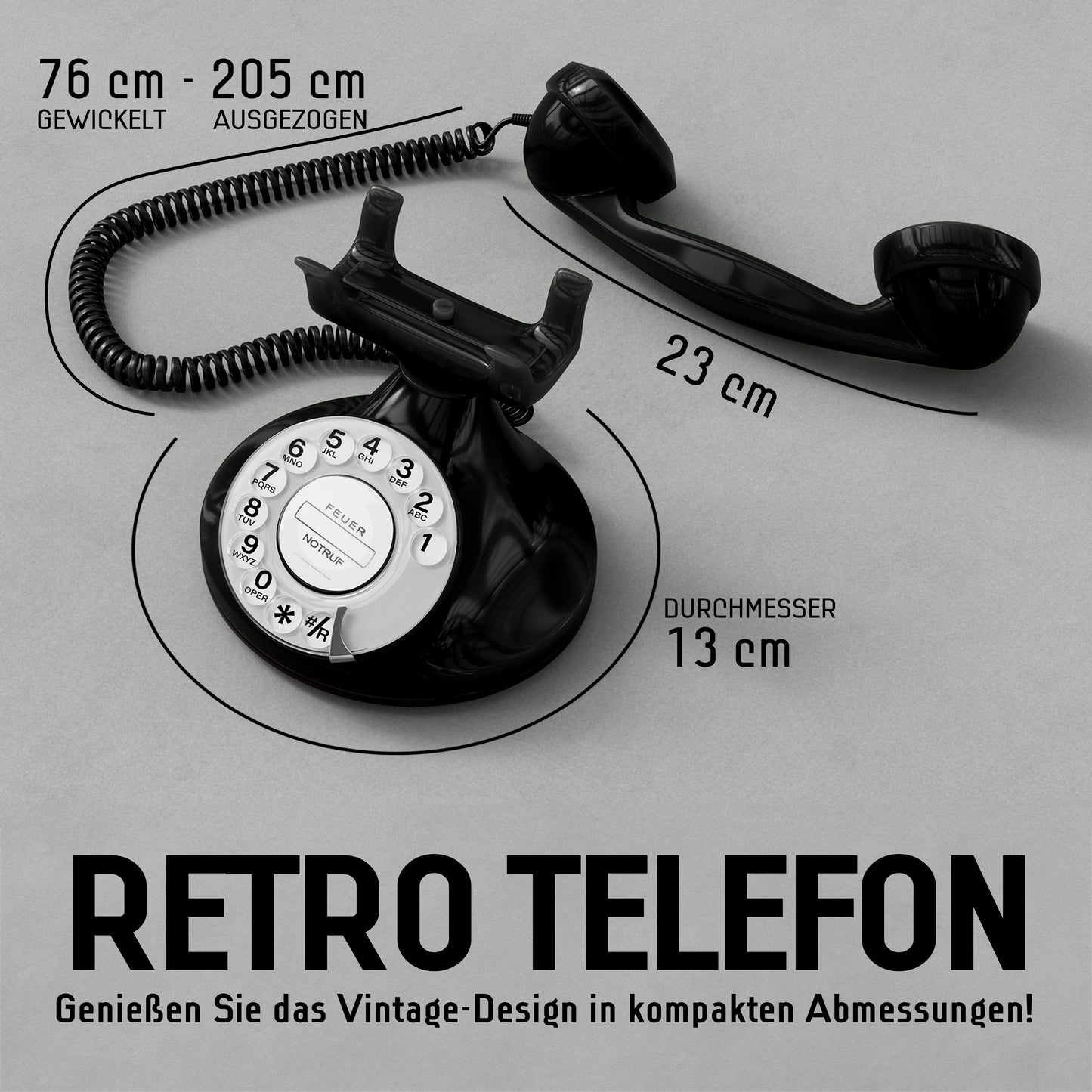 Opis Technology FunkyFon Cable Black | 1920s Vintage Rotary Phone with Electronic Bell