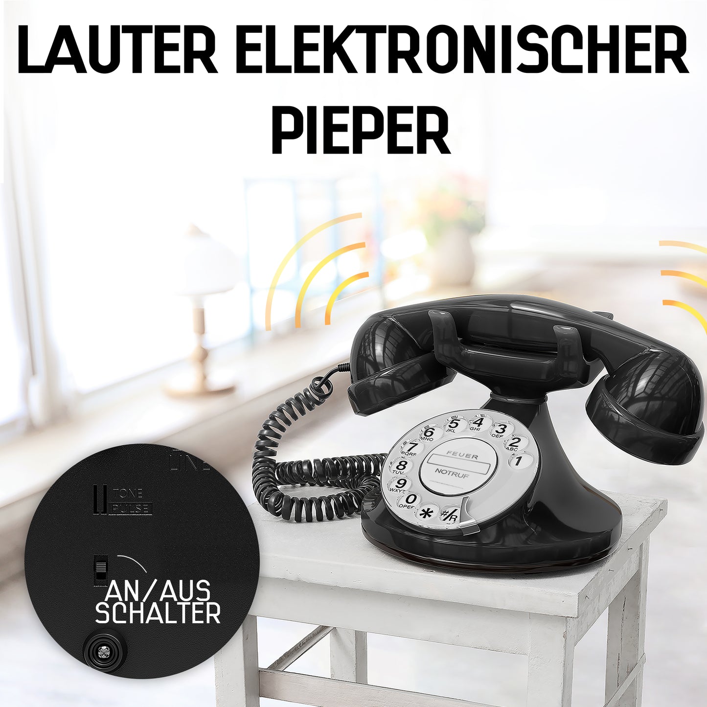 Opis Technology FunkyFon Cable Black | 1920s Vintage Rotary Phone with Electronic Bell