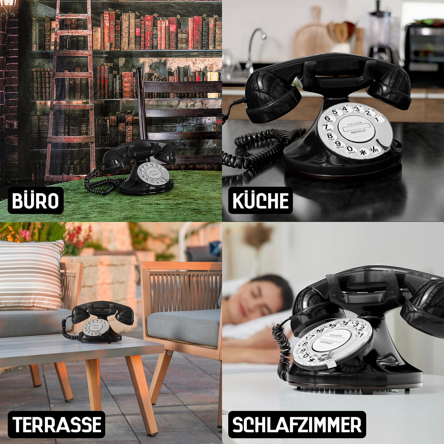Opis Technology FunkyFon Cable Black | 1920s Vintage Rotary Phone with Electronic Bell