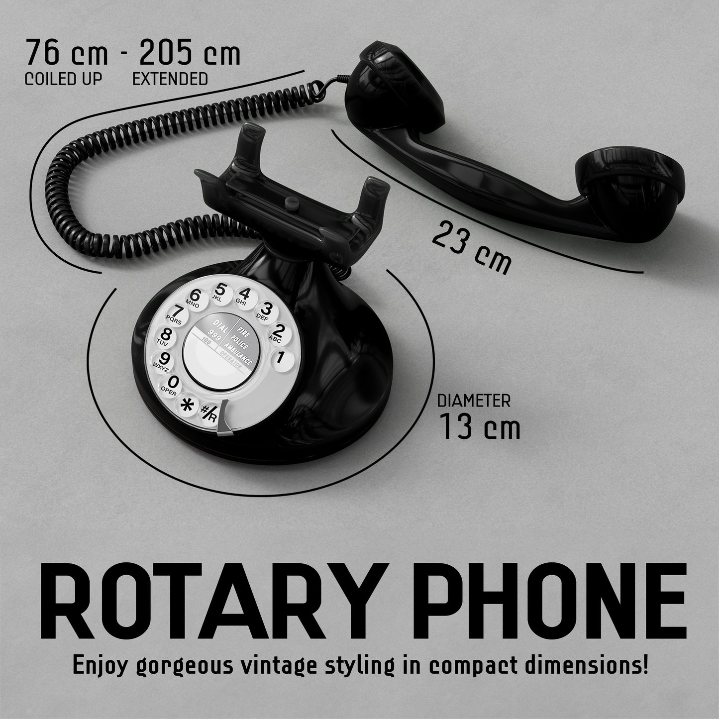 Opis Technology FunkyFon Cable Black | 1920s Vintage Rotary Phone with Electronic Bell