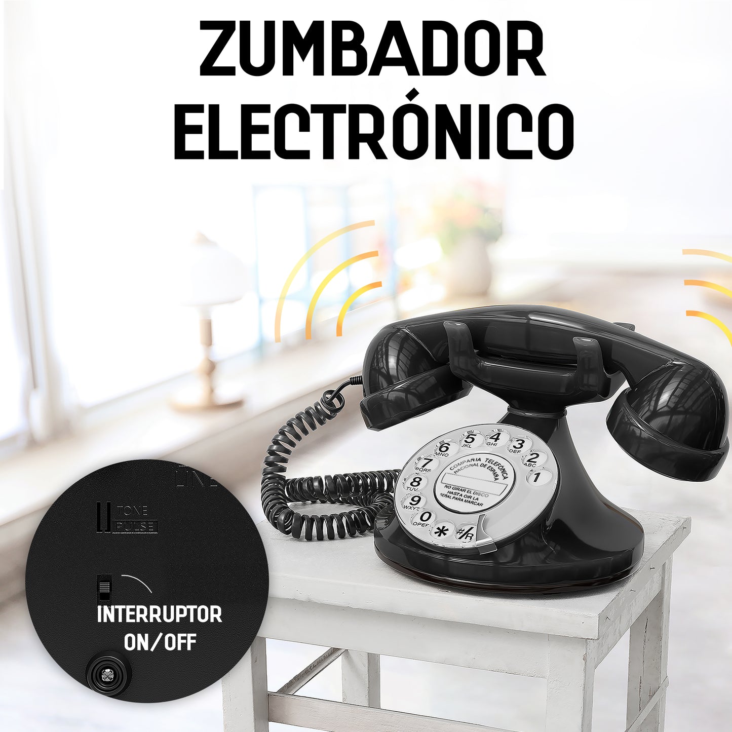 Opis Technology FunkyFon Cable Black | 1920s Vintage Rotary Phone with Electronic Bell