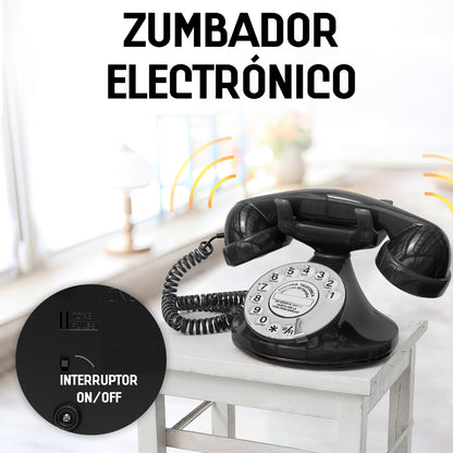 Opis Technology FunkyFon Cable Black | 1920s Vintage Rotary Phone with Electronic Bell