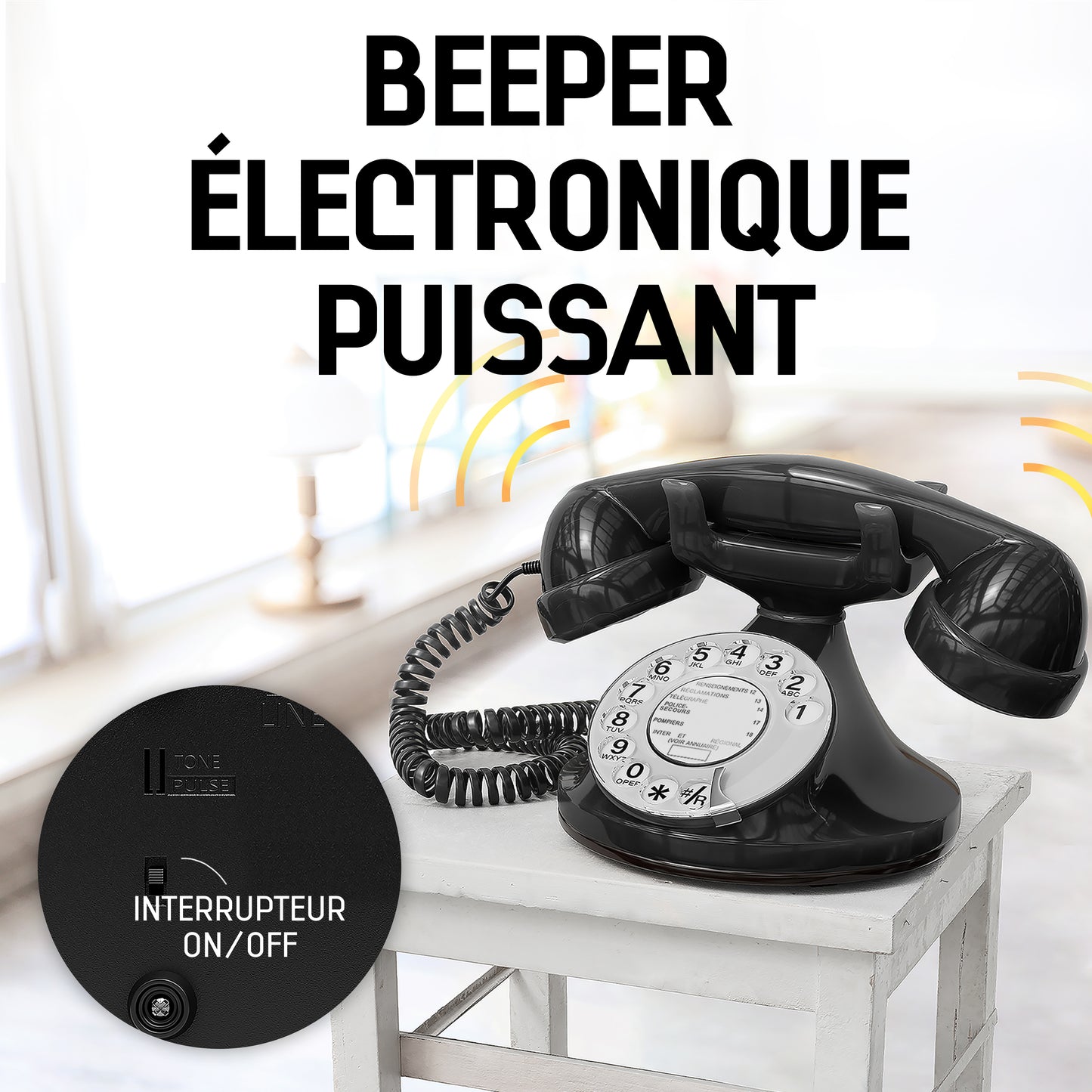 Opis Technology FunkyFon Cable Black | 1920s Vintage Rotary Phone with Electronic Bell