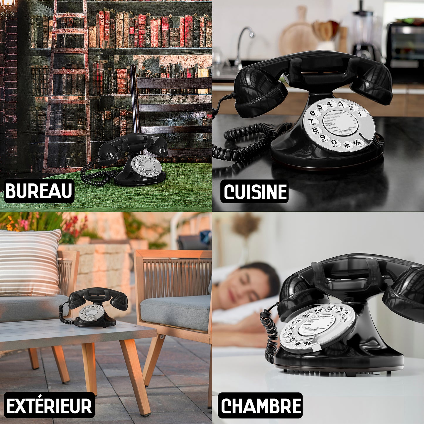 Opis Technology FunkyFon Cable Black | 1920s Vintage Rotary Phone with Electronic Bell