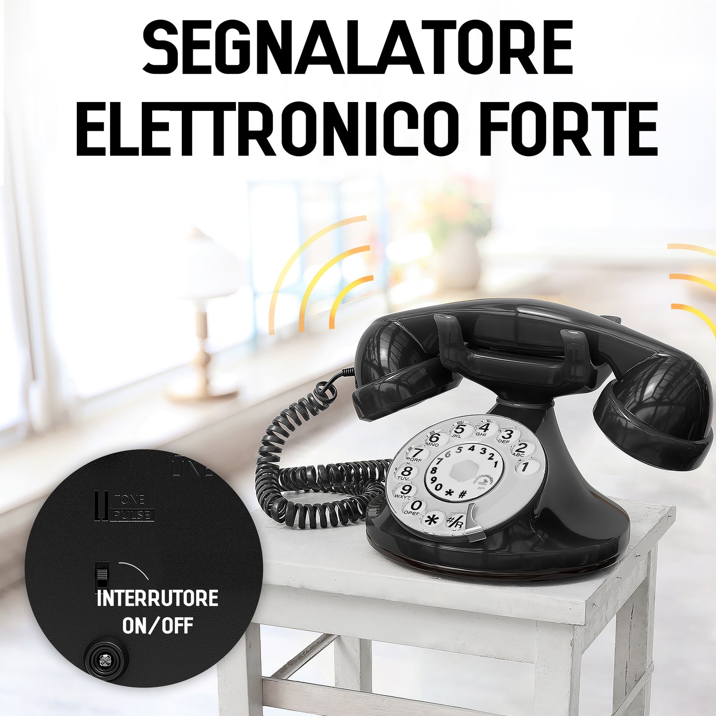Opis Technology FunkyFon Cable Black | 1920s Vintage Rotary Phone with Electronic Bell