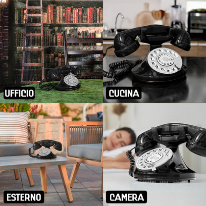 Opis Technology FunkyFon Cable Black | 1920s Vintage Rotary Phone with Electronic Bell