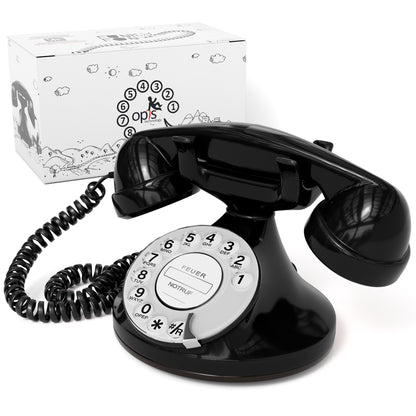Opis Technology FunkyFon Cable Black | 1920s Vintage Rotary Phone with Electronic Bell