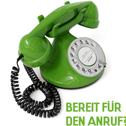 Opis Technology FunkyFon Cable Grün | 1920er Vintage Wählscheibentelefon mit elektronischer Klingel