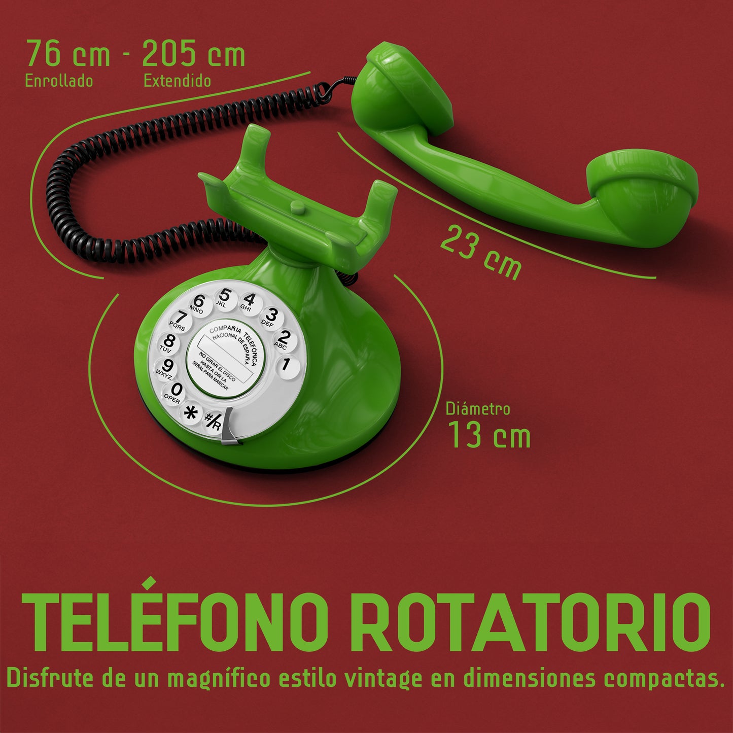 Opis Technology FunkyFon Cable Grün | 1920er Vintage Wählscheibentelefon mit elektronischer Klingel