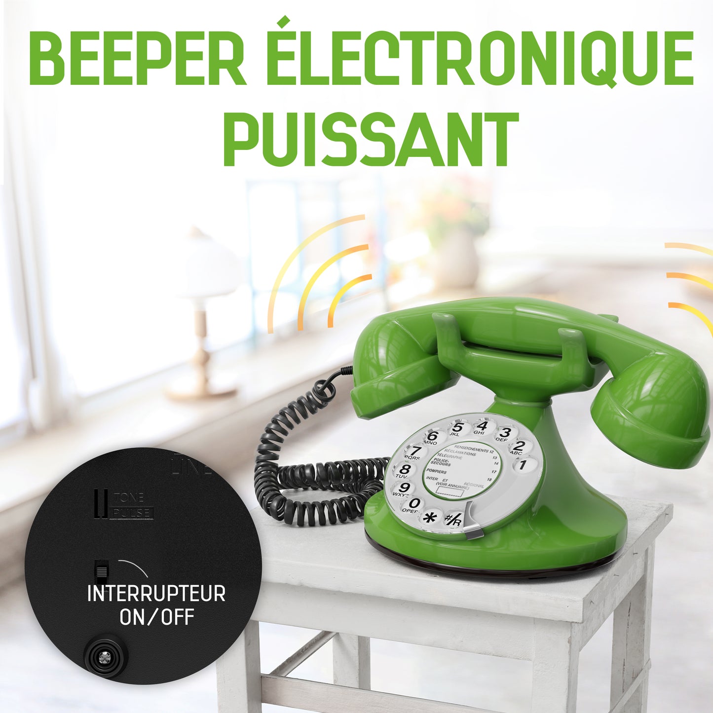 Opis Technology FunkyFon Cable Grün | 1920er Vintage Wählscheibentelefon mit elektronischer Klingel