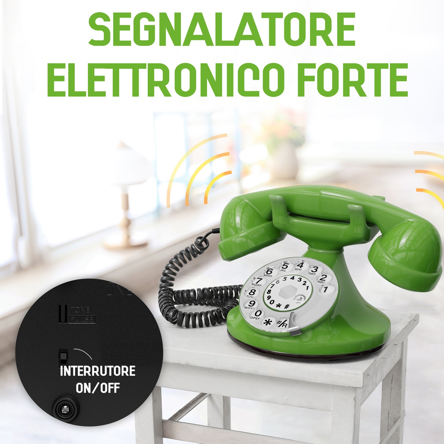 Opis Technology FunkyFon Cable Grün | 1920er Vintage Wählscheibentelefon mit elektronischer Klingel
