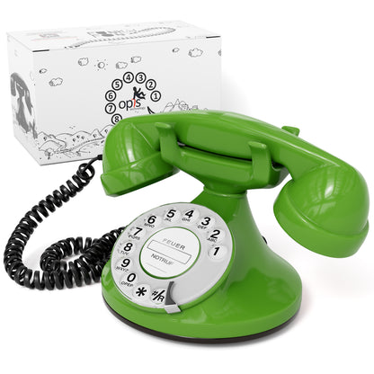 Opis Technology FunkyFon Cable Grün | 1920er Vintage Wählscheibentelefon mit elektronischer Klingel