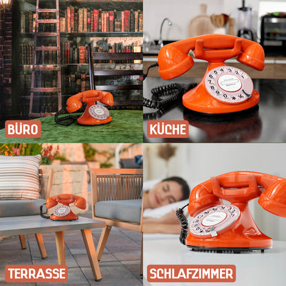 Opis Technology FunkyFon Cable Orange | 1920s Vintage Rotary Phone with Electronic Bell