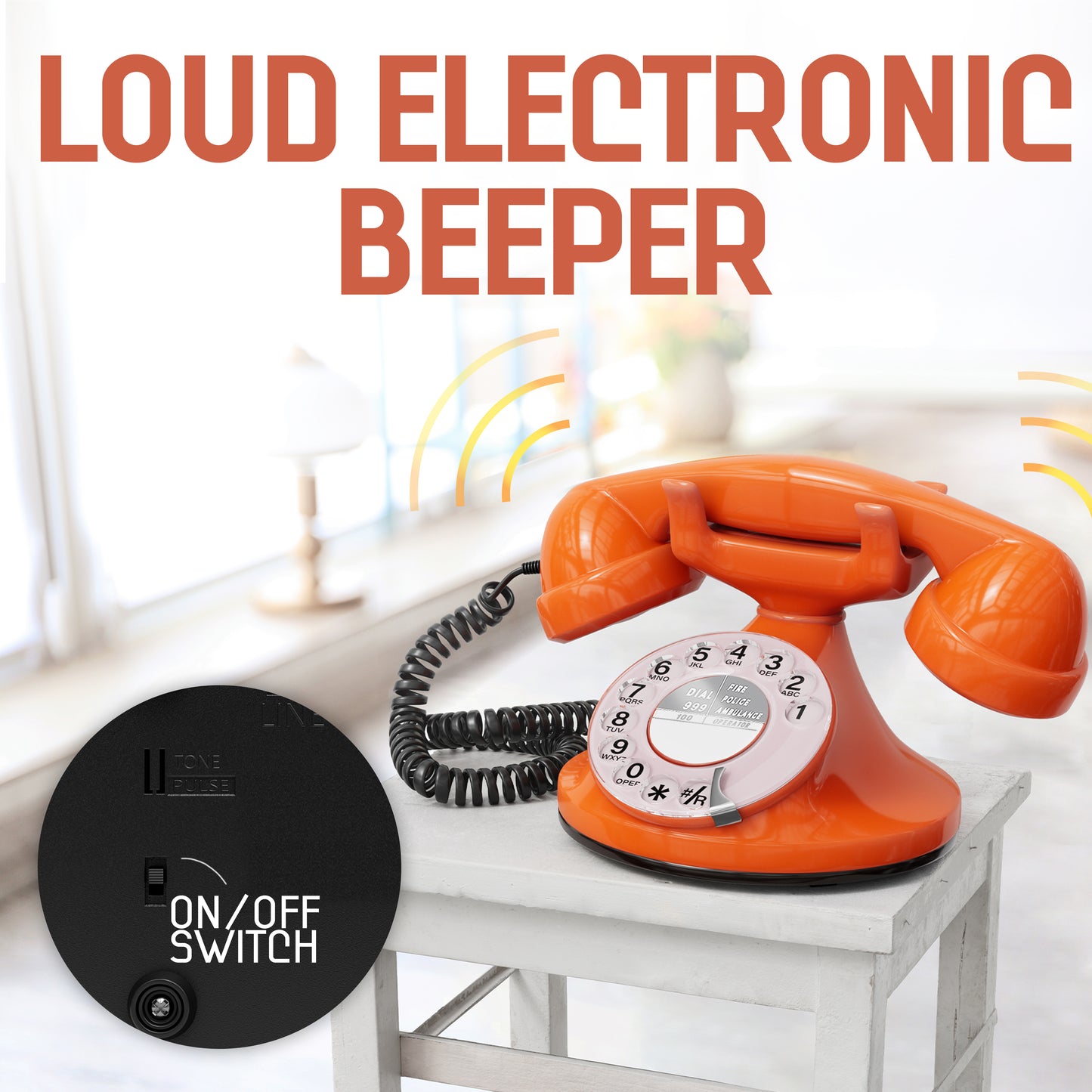 Opis Technology FunkyFon Cable Orange | 1920s Vintage Rotary Phone with Electronic Bell