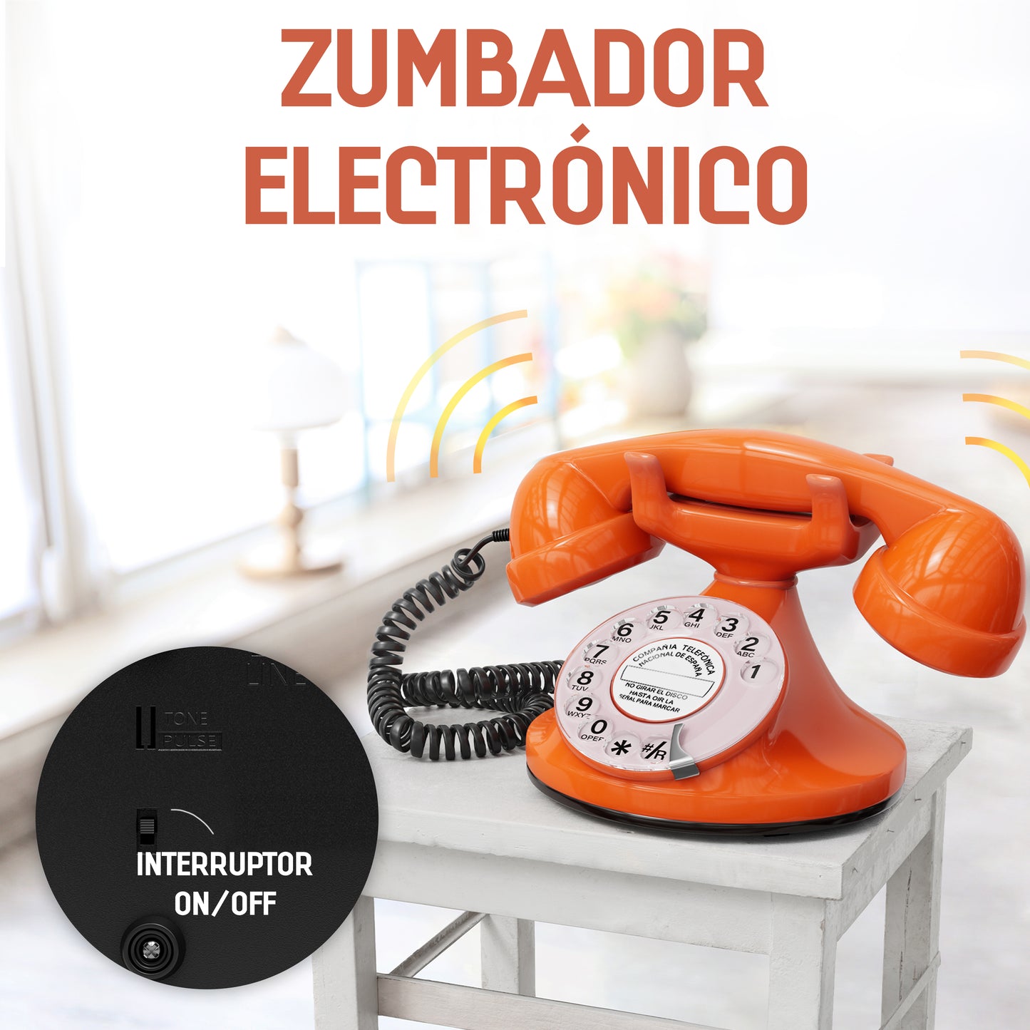 Opis Technology FunkyFon Cable Orange | 1920s Vintage Rotary Phone with Electronic Bell