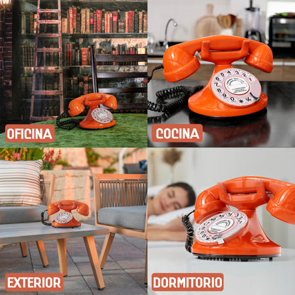 Opis Technology FunkyFon Cable Orange | 1920s Vintage Rotary Phone with Electronic Bell