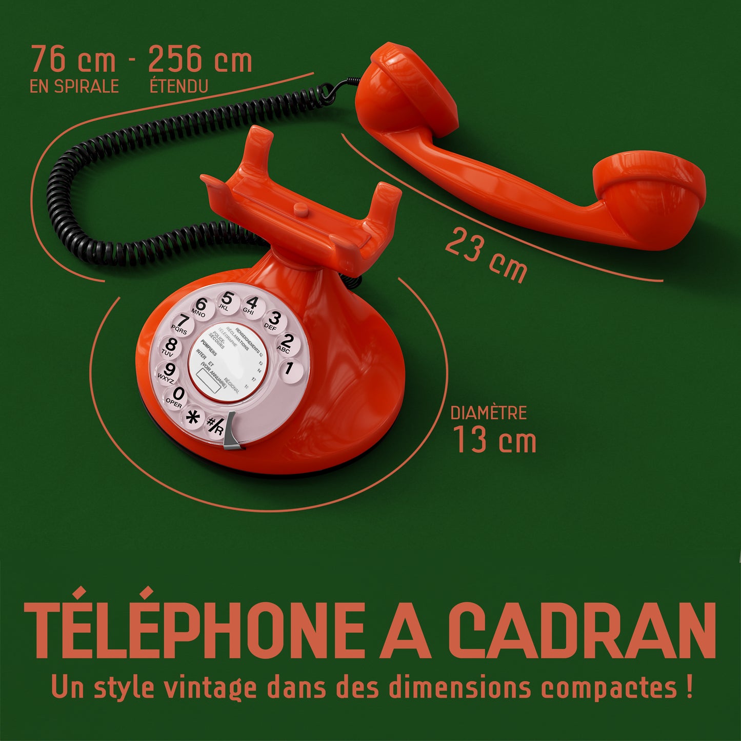 Opis Technology FunkyFon Cable Orange | 1920s Vintage Rotary Phone with Electronic Bell