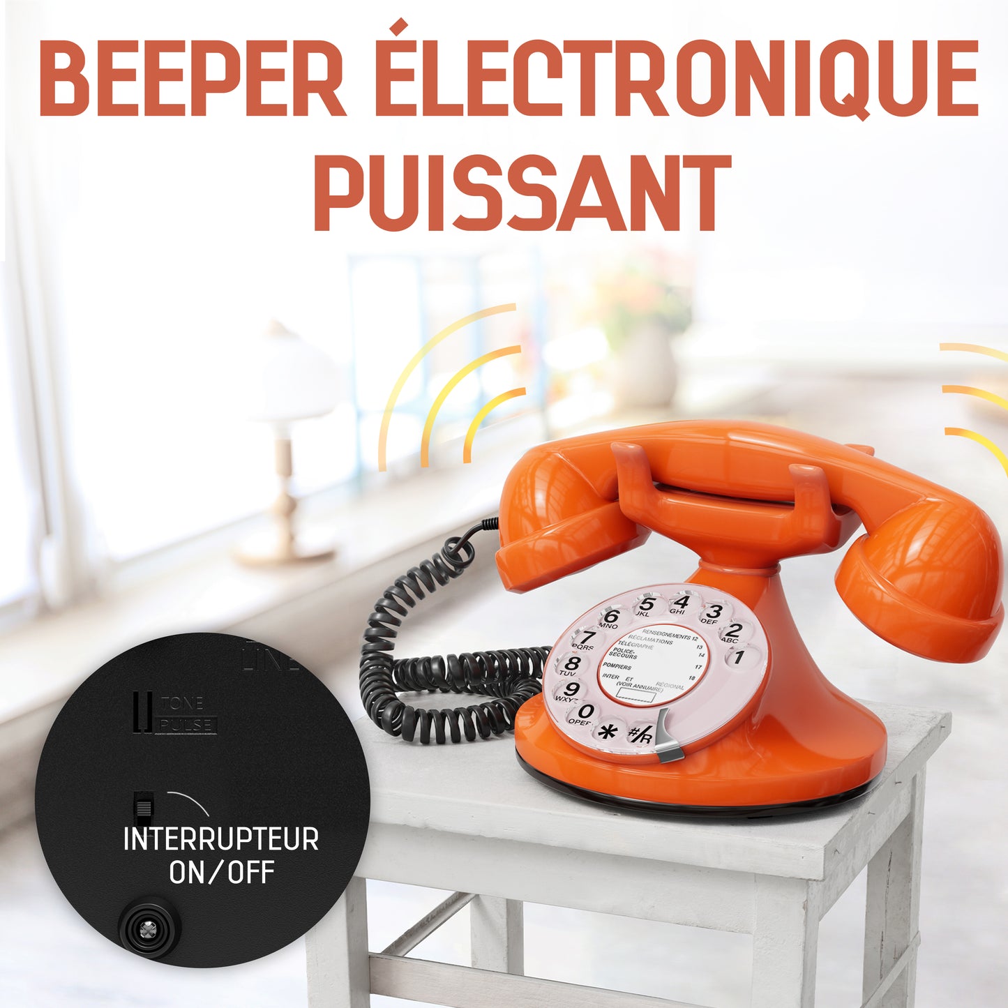 Opis Technology FunkyFon Cable Orange | 1920s Vintage Rotary Phone with Electronic Bell