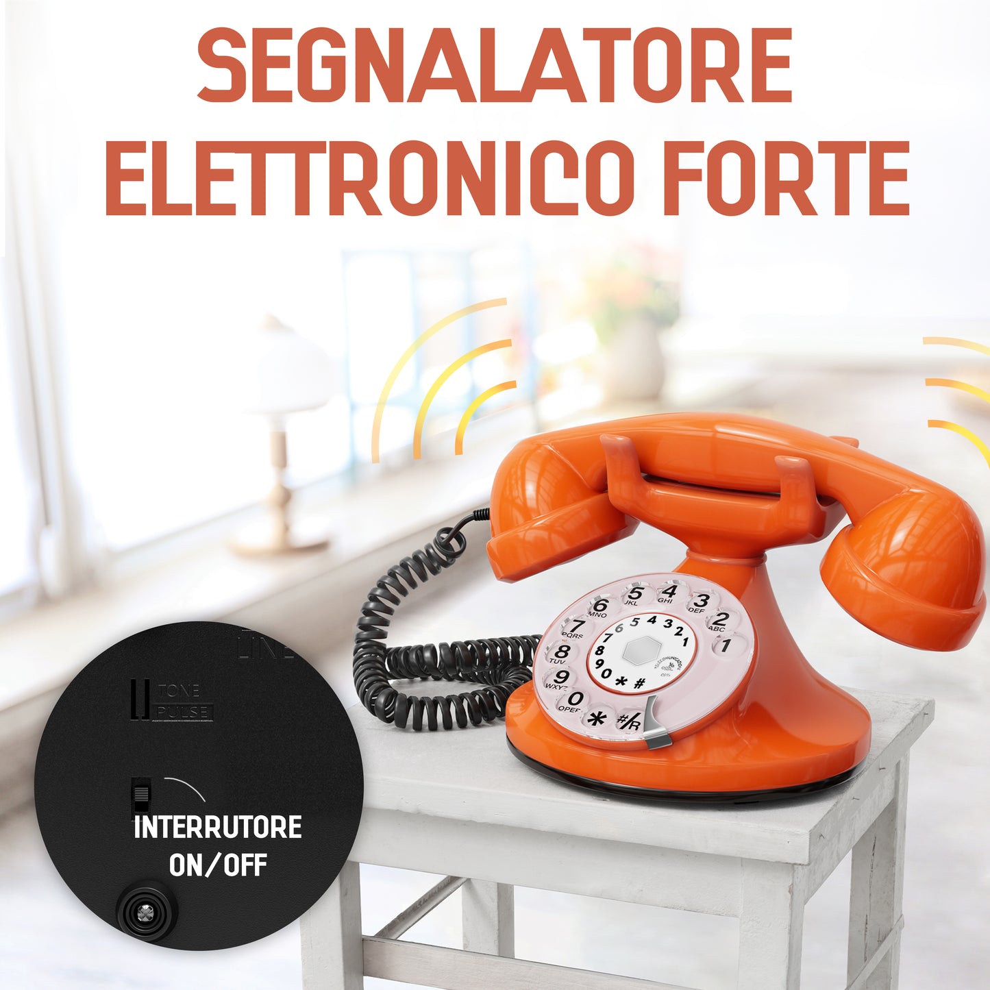 Opis Technology FunkyFon Cable Orange | 1920s Vintage Rotary Phone with Electronic Bell