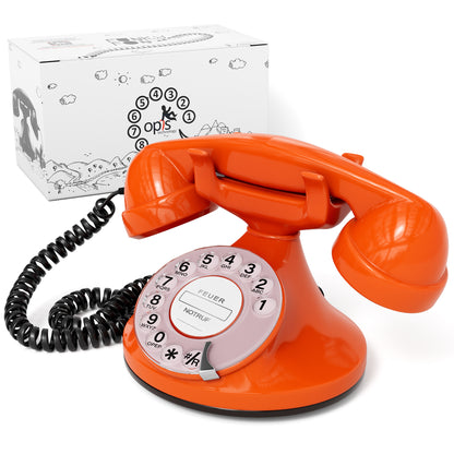 Opis Technology FunkyFon Cable Orange | 1920s Vintage Rotary Phone with Electronic Bell