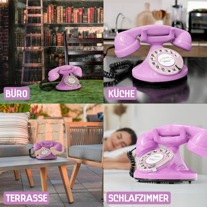 Opis Technology FunkyFon Cable Pink | 1920er Vintage Wählscheibentelefon mit elektronischer Klingel