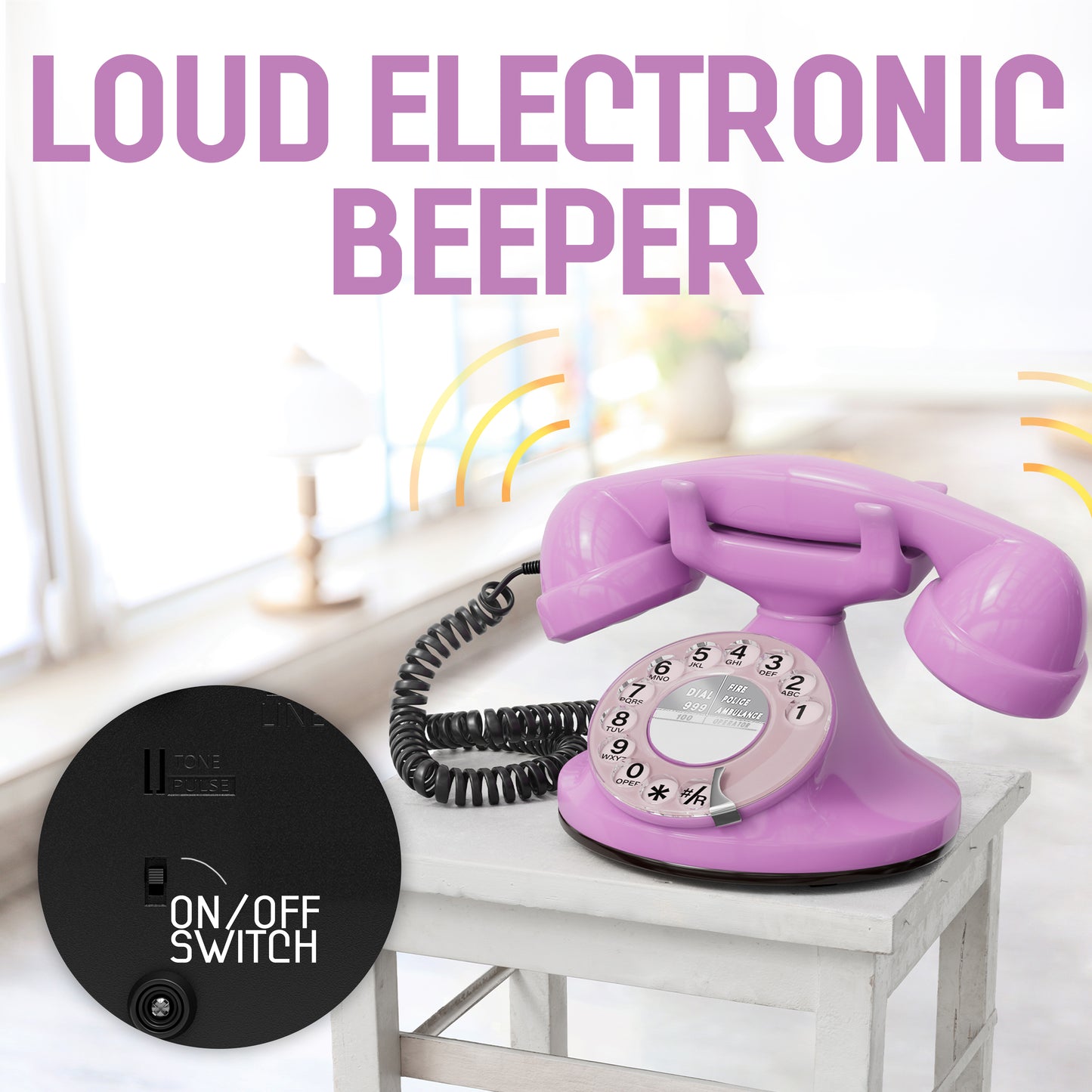 Opis Technology FunkyFon Cable Pink | 1920er Vintage Wählscheibentelefon mit elektronischer Klingel